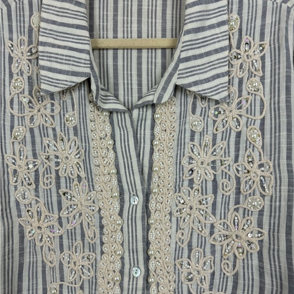 Soft Surroundings Perla Striped Embroidered Tunic Blouse Sz XL embellished - Picture 4 of 6